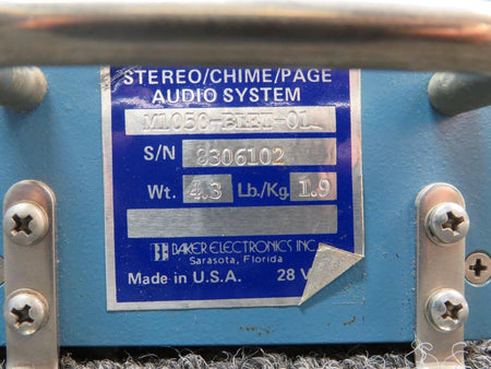 Baker Electronics Inc. M1050-BLET-01 Baker Stereo-Chime-Page Audio System