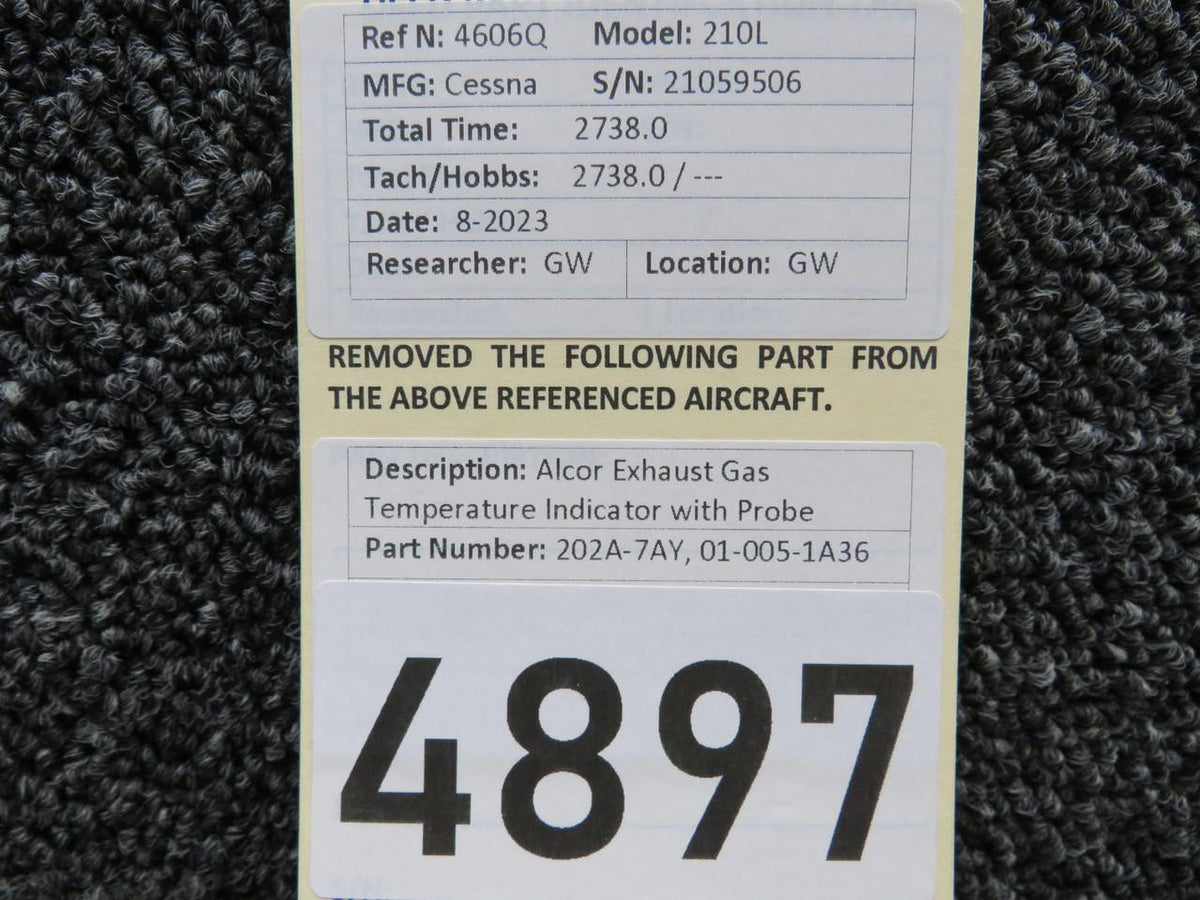 Alcor 202A-7AY, 01-005-1A36 Alcor Exhaust Gas Temperature Indicator with Probe