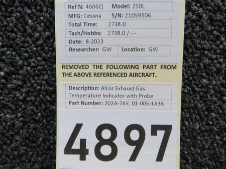 Alcor 202A-7AY, 01-005-1A36 Alcor Exhaust Gas Temperature Indicator with Probe