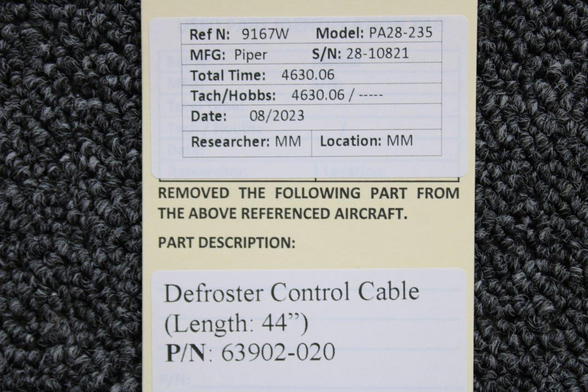 Piper Aircraft Parts 63902-020 Piper PA28-235 Defroster Control Cable (Length: 44”)