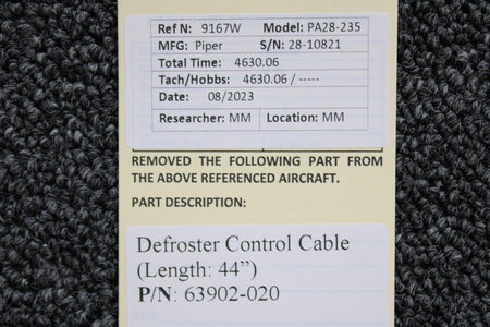 Piper Aircraft Parts 63902-020 Piper PA28-235 Defroster Control Cable (Length: 44”)