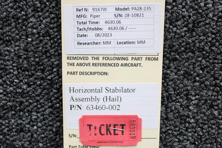 Piper Aircraft Parts 63460-002 Piper PA28-235 Horizontal Stabilator Assembly (Hail)
