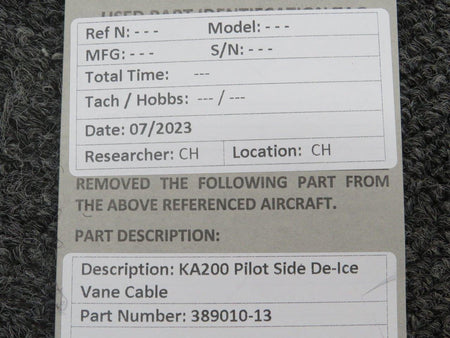 Beechcraft King 389010-13 Beechcraft King Air 200 Pilot Side De-Ice Vane Cable Assembly