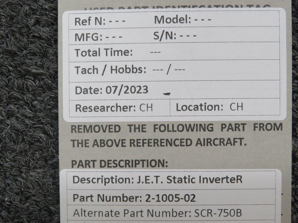 J.E.T 2-1005-02 J.E.T. SCR-750B Static Inverter