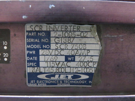 J.E.T 2-1005-02 J.E.T. SCR-750B Static Inverter