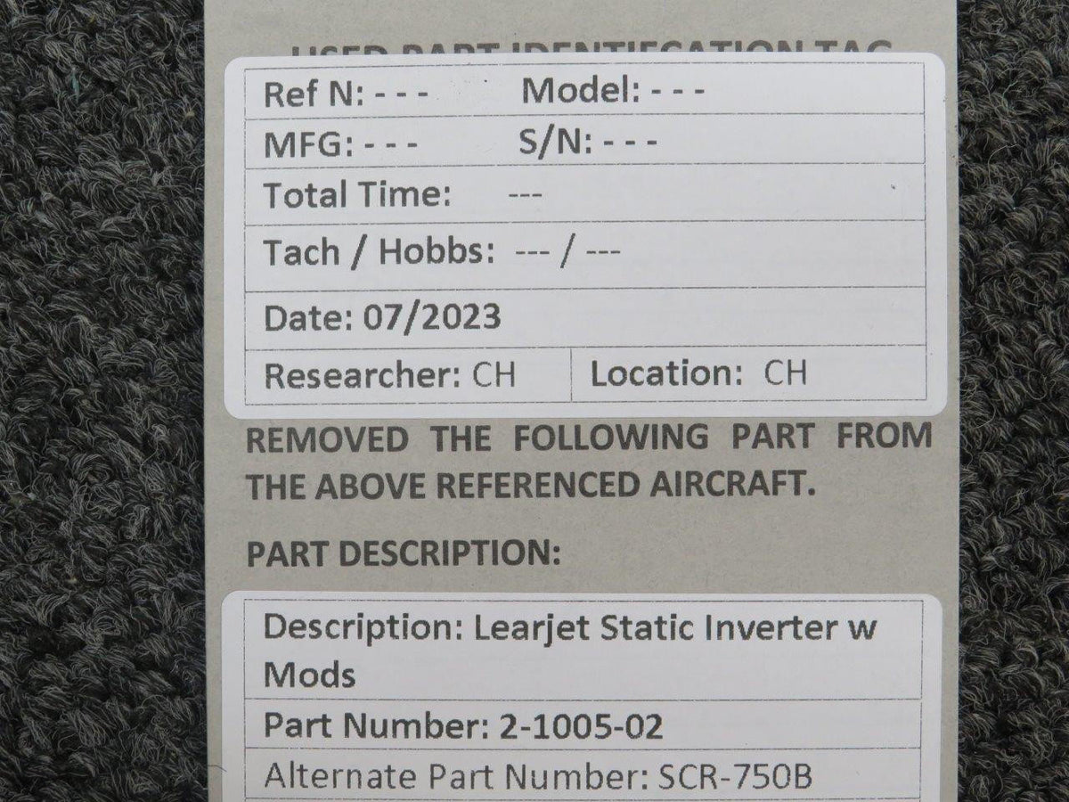 Learjet 2-1005-02 Learjet SCR-750B Static Inverter with Mods