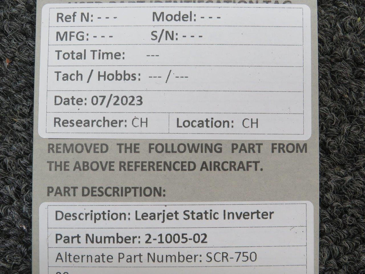Learjet 2-1005-02 Learjet SCR-750 Static Inverter