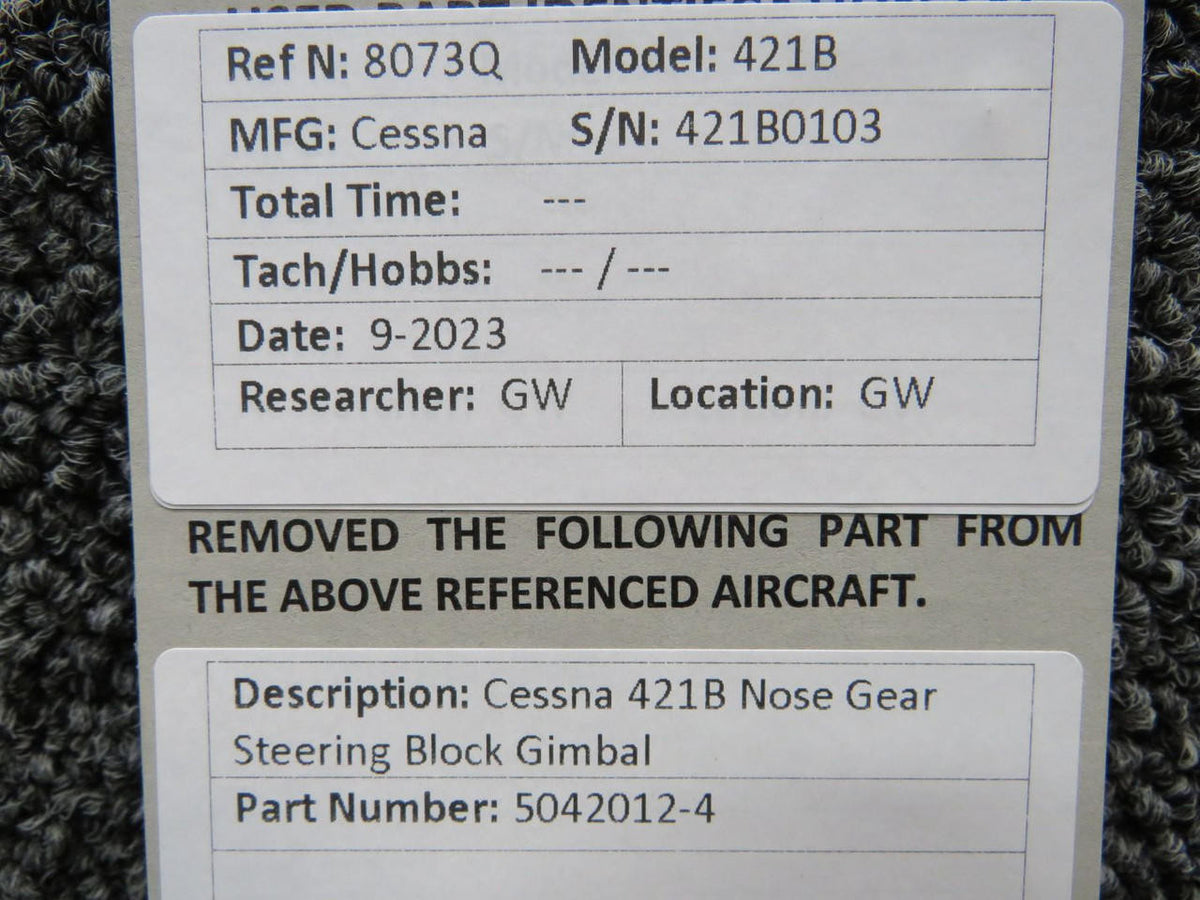 Cessna Aircraft Parts 5042012-4 Cessna 421B Nose Gear Steering Block Gimbal