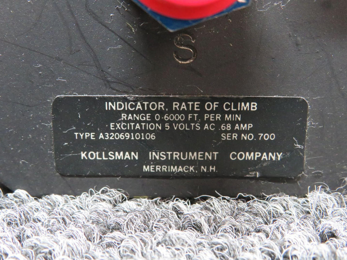 kollsman A3206910106 Kollsman Rate of Climb Indicator (Volts: 5) (Brown Dial Face)