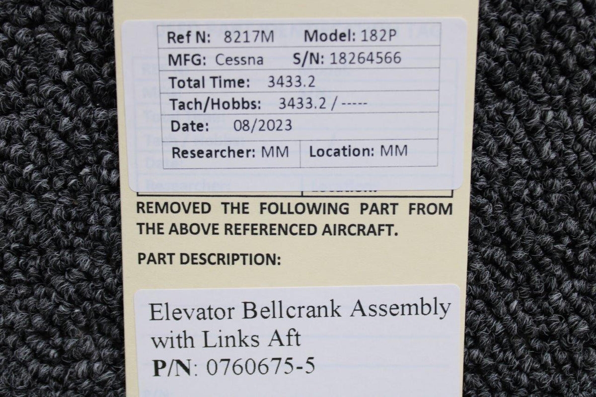 Cessna Aircraft Parts 0760675-5 Cessna 182P Elevator Bellcrank Assembly with Links Aft