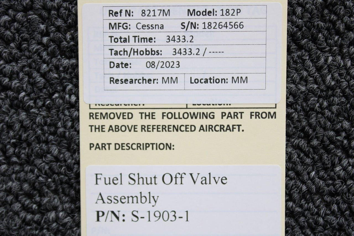 Cessna Aircraft Parts S-1903-1 Cessna 182P Fuel Shut Off Valve Assembly