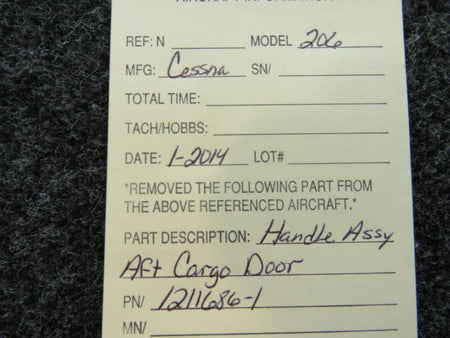 1211686-1 Cessna 206 Cargo Door Handle Assembly Aft BAS Part Sales | Airplane Parts