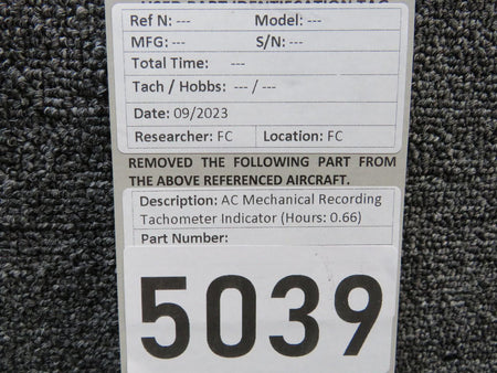 Mechanical Products AC Mechanical Recording Tachometer Indicator (Hours: 0.66) (Foggy Glass)
