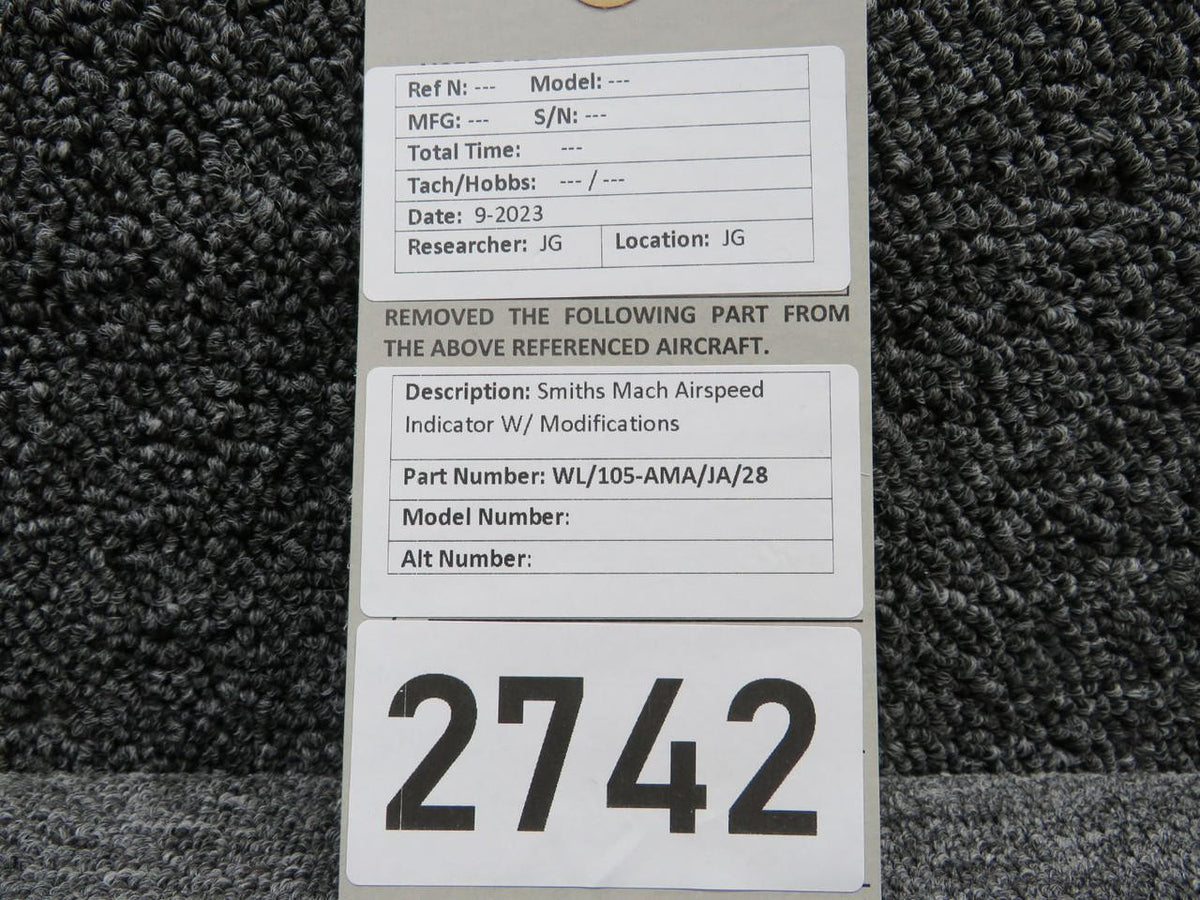 Smiths WL/105-AMA/JA/28 Smiths Mach Airspeed Indicator w Modifications