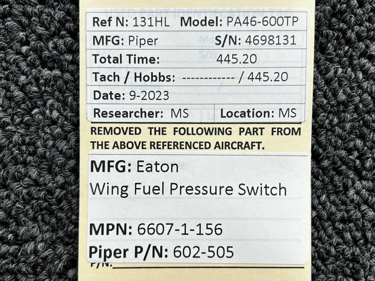 Eaton 6607-1-156 (Alt: 602-505) Eaton Wing Fuel Pressure Switch