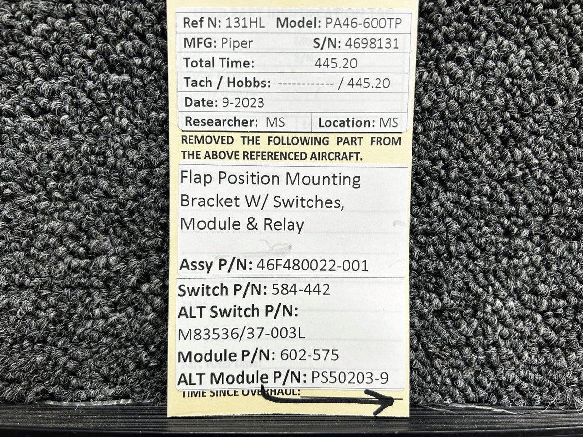Piper Aircraft Parts 46F480022-001 Piper PA46-600TP Flap Position Mounting Bracket with Switches