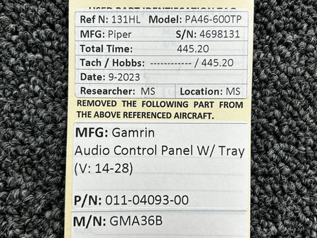 Garmin 011-04093-00 Garmin GMA36B Audio Control Panel with Tray (Volts: 14-28)