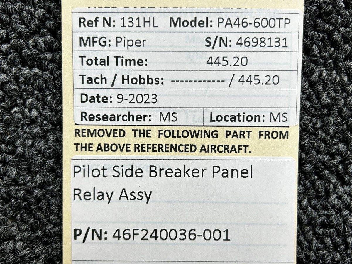Piper Aircraft Parts 46F240036-001 Piper PA46-600TP Pilot Side Breaker Panel Relay Assembly