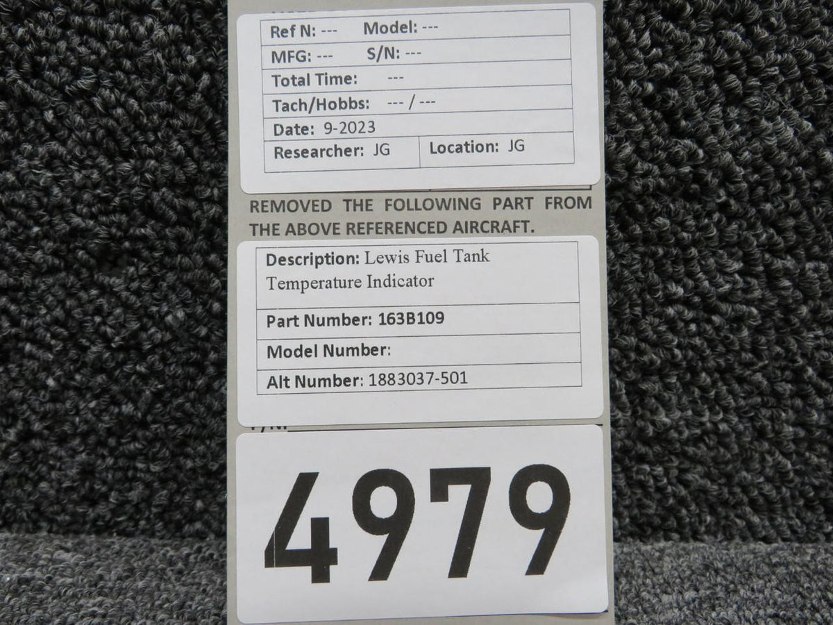 Lewis 163B109 (Alt: 1883037-501) Lewis Fuel Tank Temperature Indicator