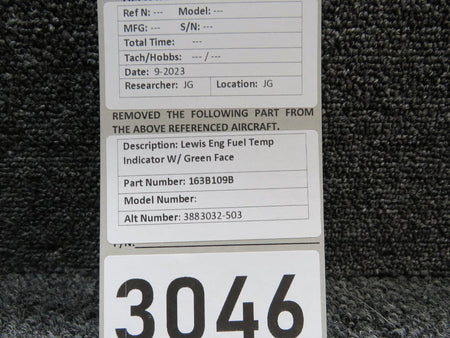 Lewis 163B109B (Alt: 3883032-503) Lewis Fuel Temp Indicator w Green Face