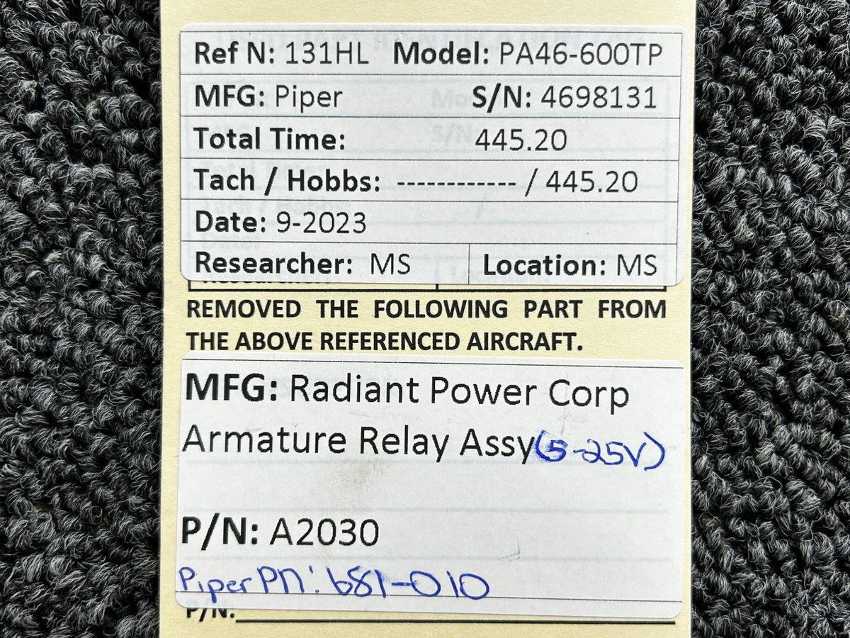 Radiant Power Corp A2030 (Alt: 681-010) Radiant Power Corp Armature Relay Assembly (Volts: 5-25)