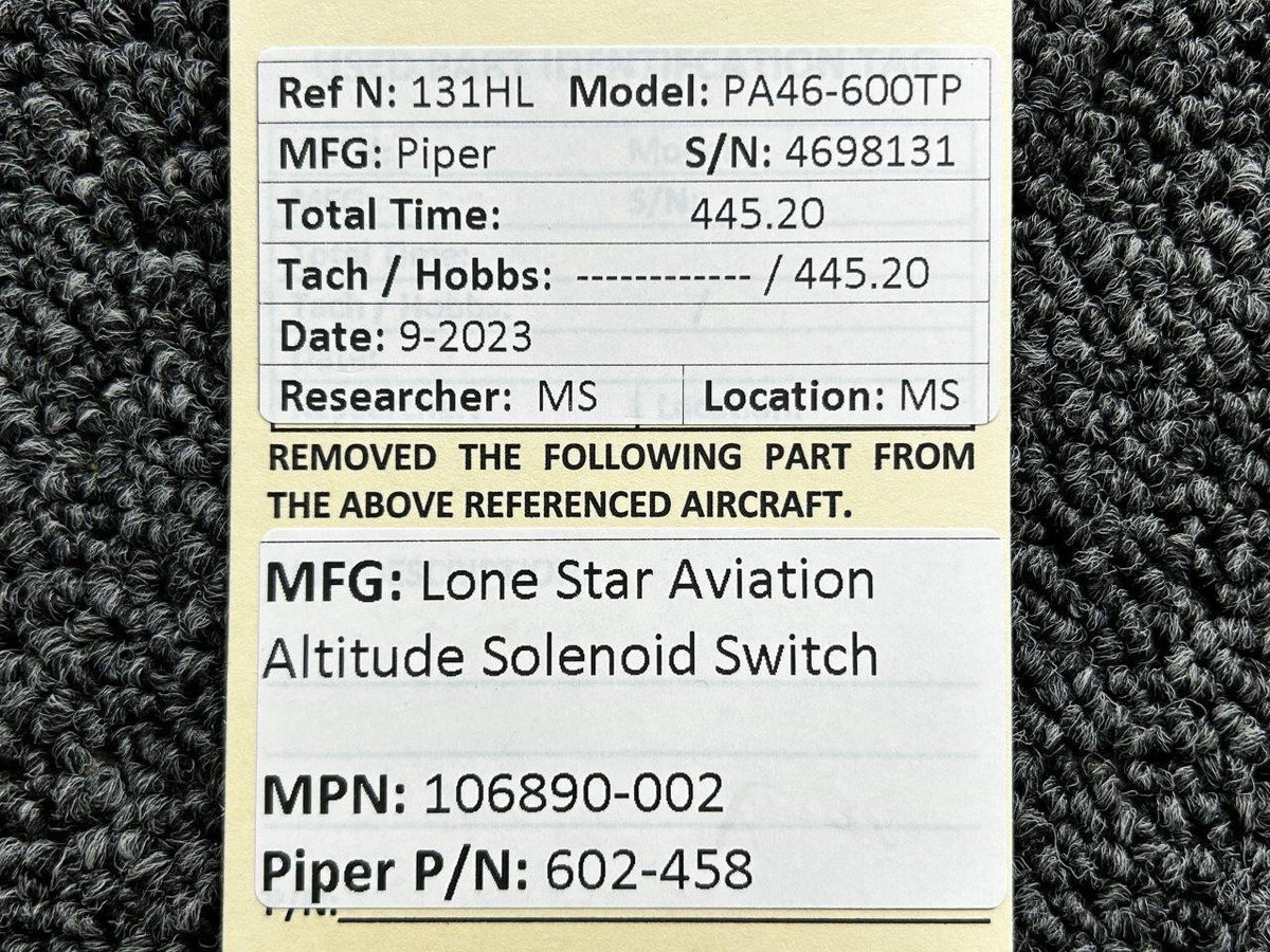 Lone Star Aviation 106890-002 (Alt: 602-458) Lone Star Aviation Altitude Solenoid Switch