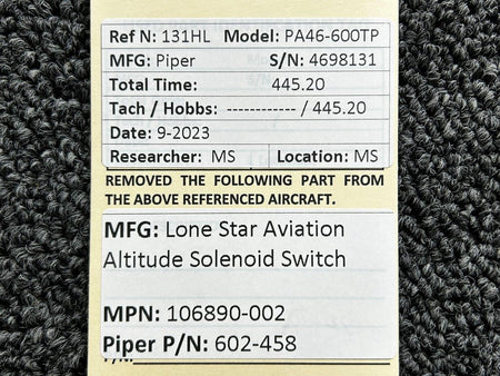 Lone Star Aviation 106890-002 (Alt: 602-458) Lone Star Aviation Altitude Solenoid Switch