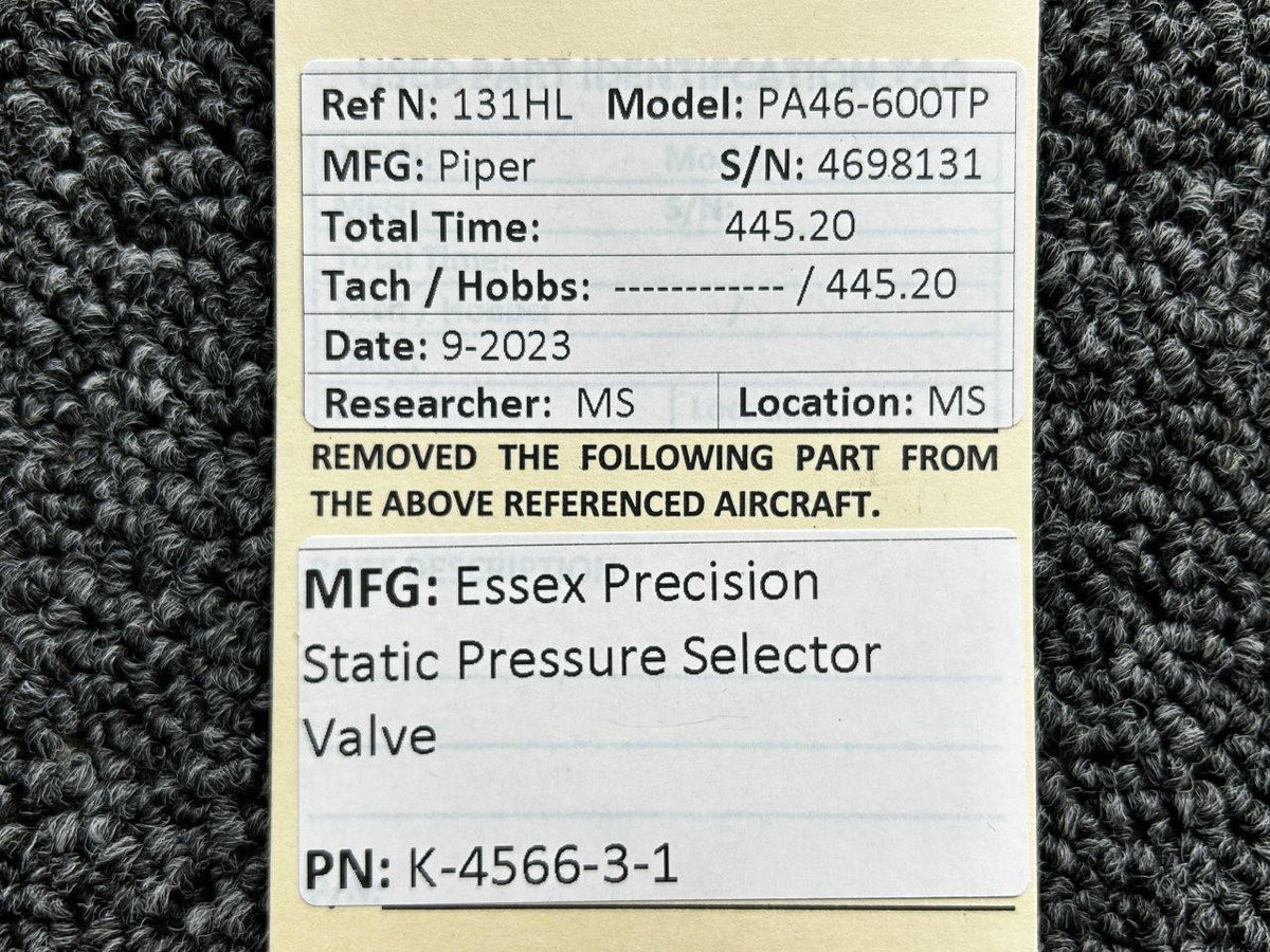 Essex K-44566-3-1 Essex Precision Static Pressure Selector Valve Assembly