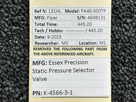 Essex K-44566-3-1 Essex Precision Static Pressure Selector Valve Assembly