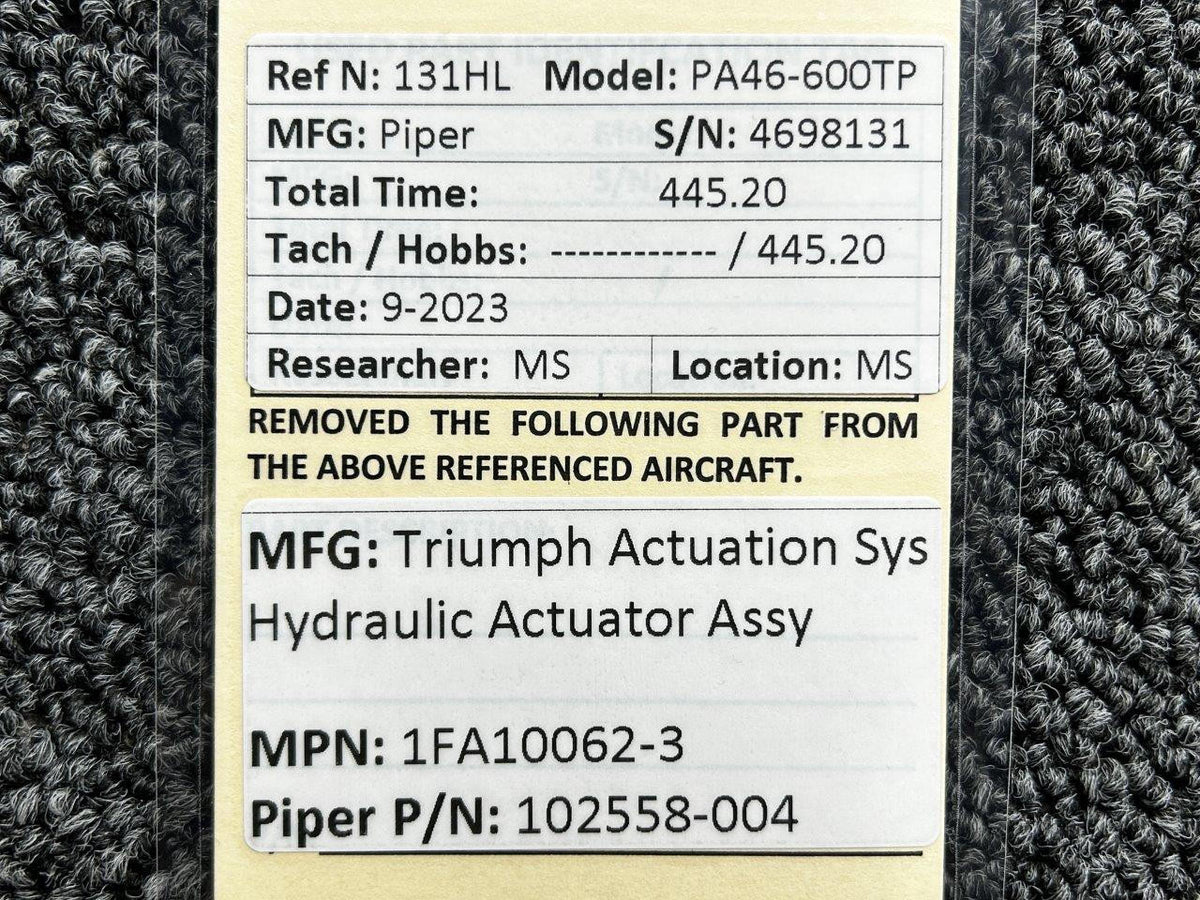 Triumph Actuation Systems 1FA10062-3 (Alt: 102558-004) Triumph Actuation Hydraulic Actuator (No Rod End)