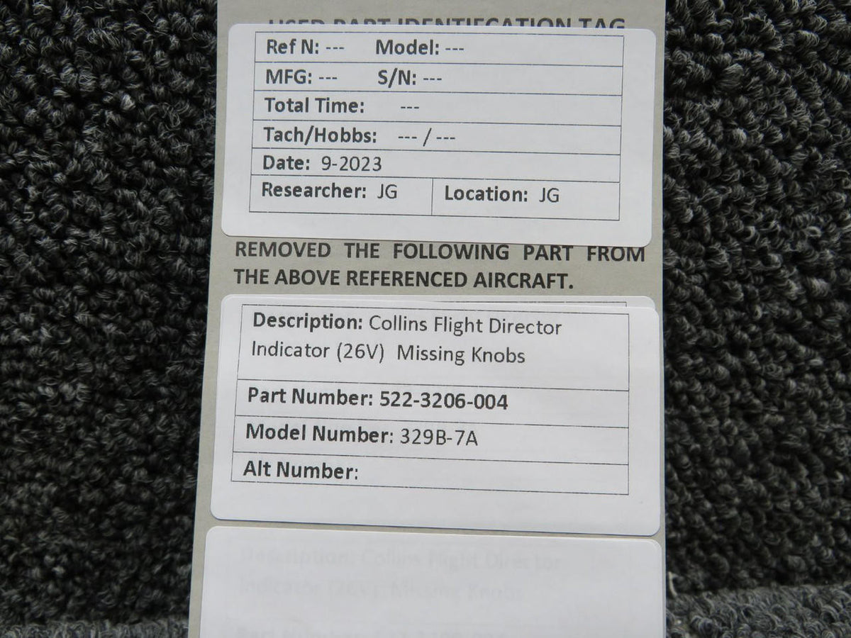 Collins 552-3206-004 Collins 329B-7A Flight Director Indicator (26V) (Missing Knobs)