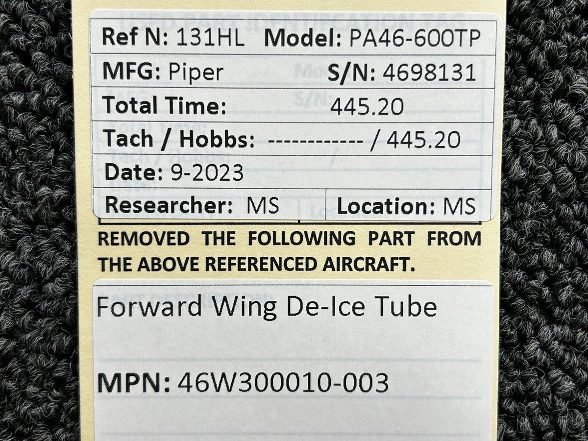 Piper Aircraft Parts 46W300010-003 Piper PA46-600TP Forward Wing De-Ice Tube