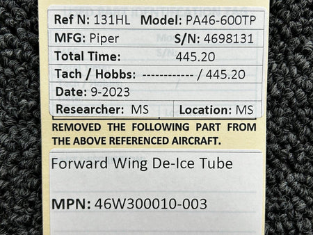 Piper Aircraft Parts 46W300010-003 Piper PA46-600TP Forward Wing De-Ice Tube