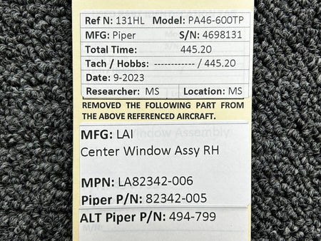 LAI LA82342-006 (Alt: 82342-005) LAI Aft Window Assembly RH