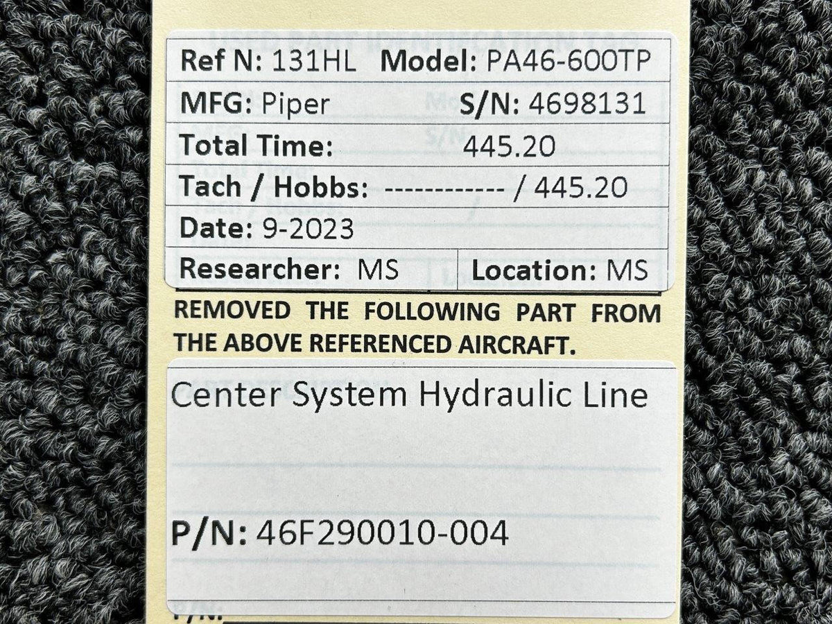 Piper Aircraft Parts 46F290010-004 Piper PA46-600TP Center System Hydraulic Line