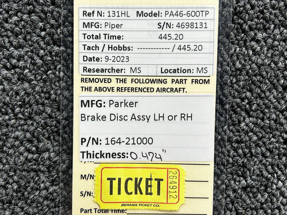 Parker 164-21000 Parker Brake Disc Assembly LH or RH (Thickness: 0.474”)
