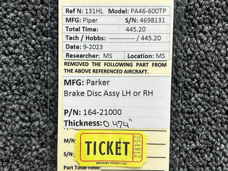 Parker 164-21000 Parker Brake Disc Assembly LH or RH (Thickness: 0.474”)