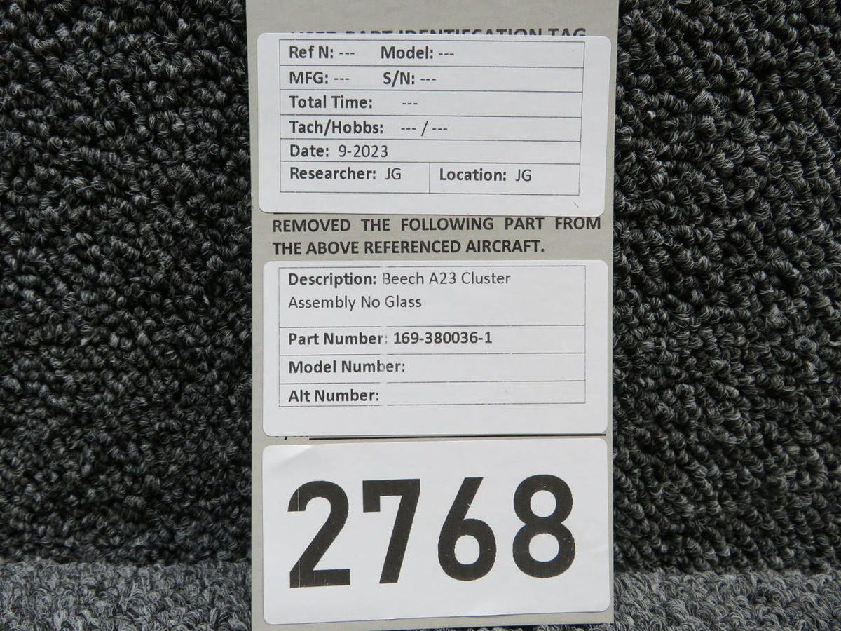 Beechcraft Parts 169-380036-1 Beech A23 Engine Gauge Cluster Assembly (No Glass)