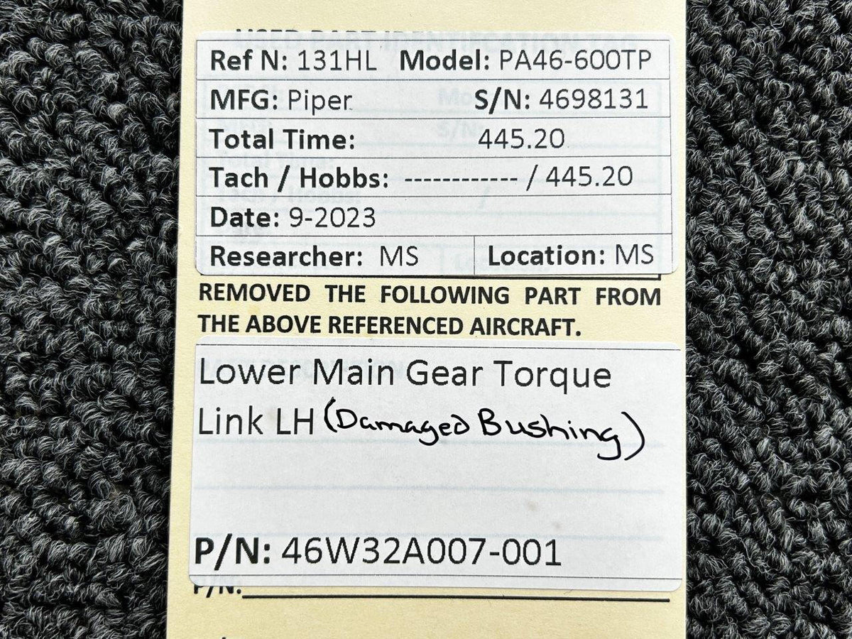 Piper Aircraft Parts 46W32A007-001 Piper PA46-600TP Lower Main Gear Torque Link LH (Damaged)