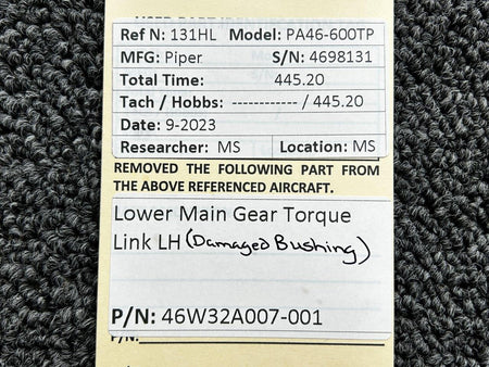 Piper Aircraft Parts 46W32A007-001 Piper PA46-600TP Lower Main Gear Torque Link LH (Damaged)