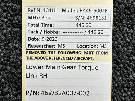Piper Aircraft Parts 46W32A007-002 Piper PA46-600TP Lower Main Gear Torque Link RH