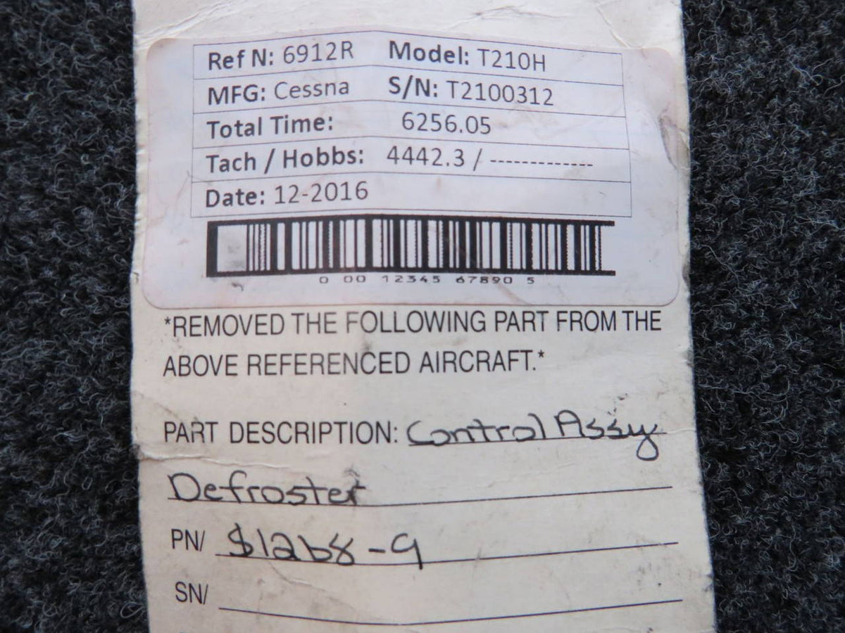 S1268-9 Cessna T210H Defroster Control Assembly BAS Part Sales | Airplane Parts
