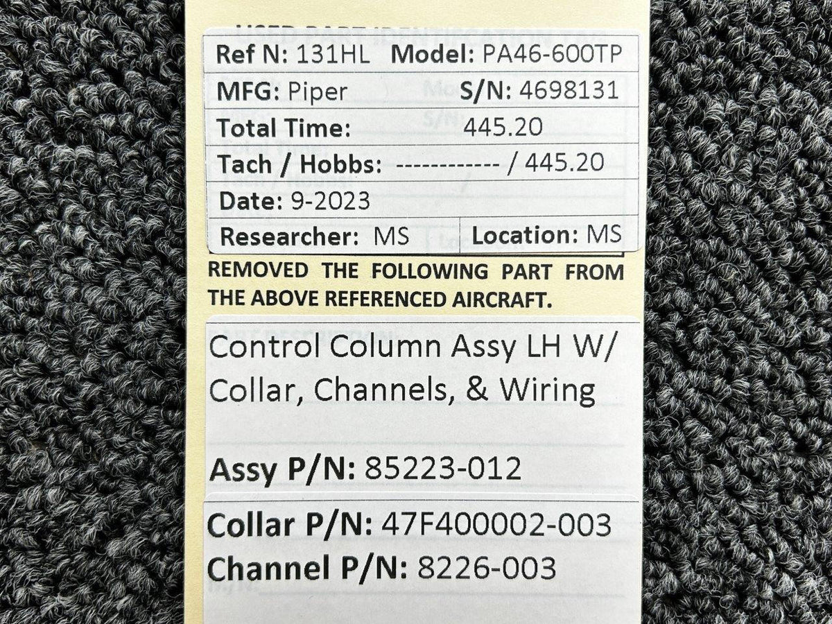 Piper Aircraft Parts 85223-012, 47F400002-003 Piper PA46-600TP Control Column LH with Collar