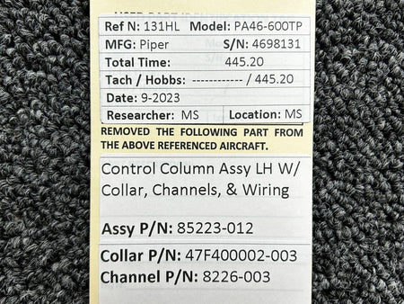 Piper Aircraft Parts 85223-012, 47F400002-003 Piper PA46-600TP Control Column LH with Collar