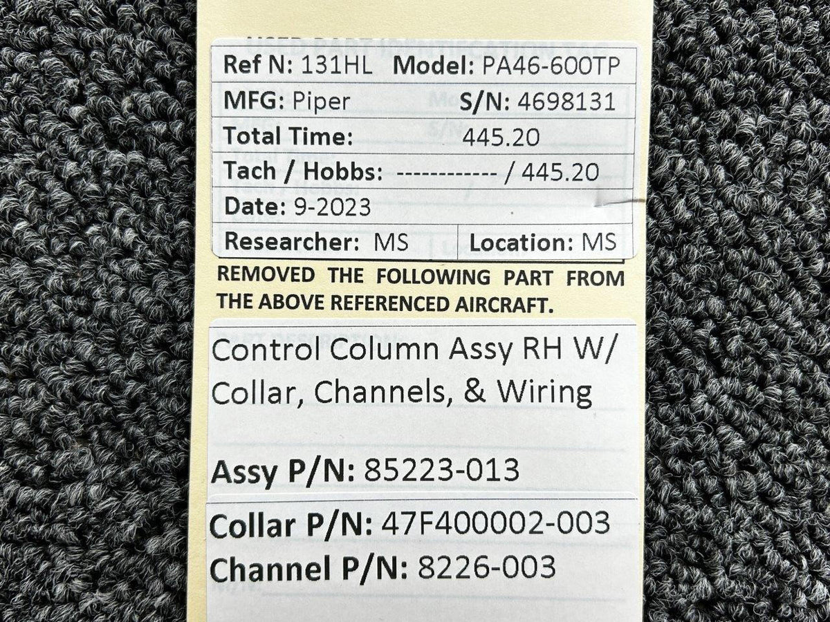 Piper Aircraft Parts 85223-013, 47F400002-003 Piper PA46-600TP Control Column RH with Collar