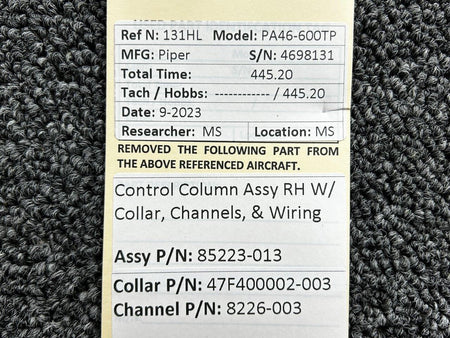 Piper Aircraft Parts 85223-013, 47F400002-003 Piper PA46-600TP Control Column RH with Collar