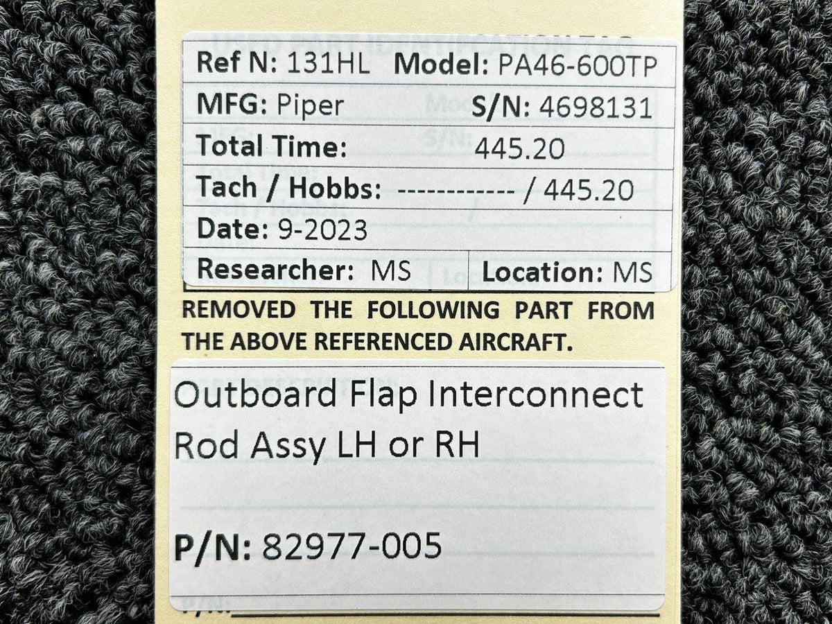 Piper Aircraft Parts 82977-005 Piper PA46-600TP Outboard Flap Interconnect Rod Assembly LH or RH