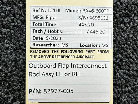 Piper Aircraft Parts 82977-005 Piper PA46-600TP Outboard Flap Interconnect Rod Assembly LH or RH