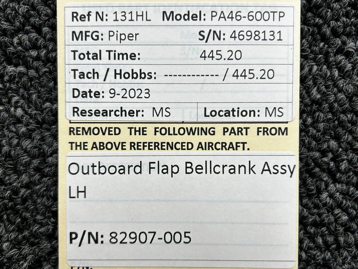 Piper Aircraft Parts 82907-005 Piper PA46-600TP Outboard Flap Bellcrank Assembly LH