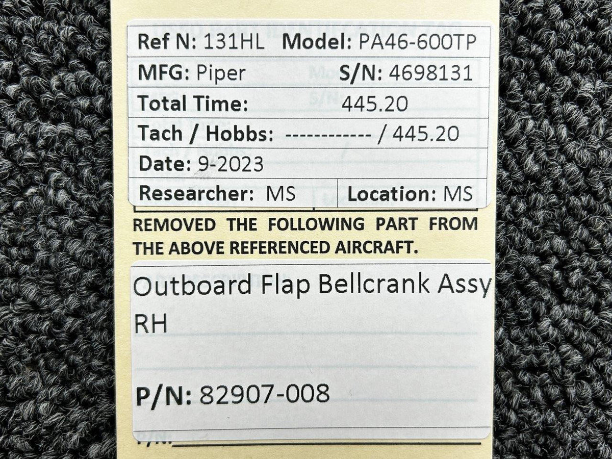 Piper Aircraft Parts 82907-008 Piper PA46-600TP Outboard Flap Bellcrank Assembly RH